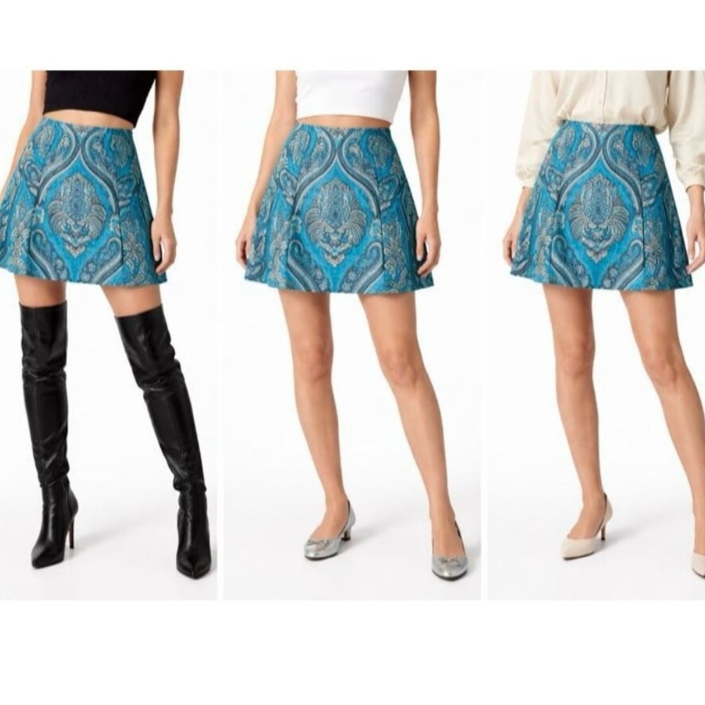 Alice + Olivia Turquoise Brocade Mini Skirt | NWT | Size 4 | MSRP $295